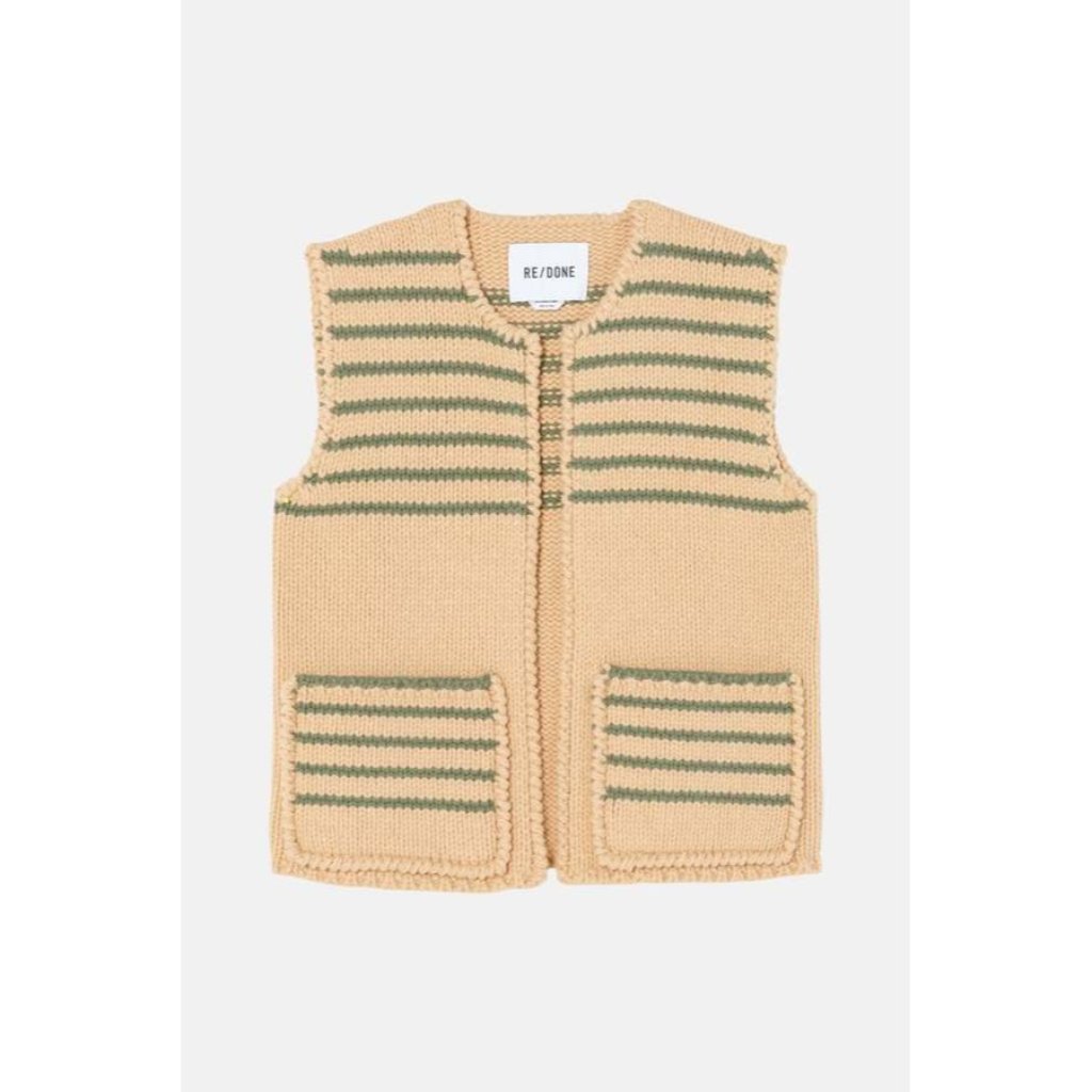*$375 Nwt Re/Done Apricot Sage Stripe Patch Pocket Sweater Vest S